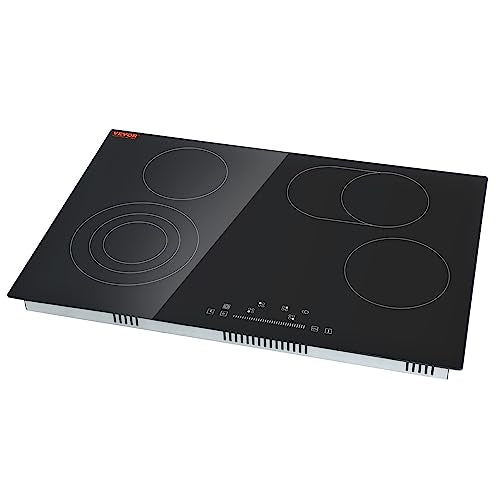VEVOR Built in Electric Stove Top, 30 inch 4 Burners, 240V Glass Radiant Cooktop with Sensor Touch Control, Timer & Child Lock Included, 9 Power Levels for Simmer Steam Slow Cook Fry VEVOR