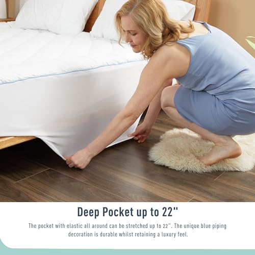 HOMTEC King Mattress Pad Cotton Mattress Pad Cover Quilted Mattress Cover 18-22" Deep Pocket Mattress Protector King Size Thin Down Alternative Filling Noiseless & Breathable HOMTEC