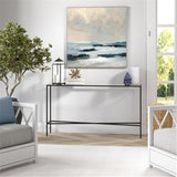 Pemberly Row 55" Blackened Bronze Metal/Glass Console Table, Tempered Glass Top, Geometric Crossbar Design, Modern Industrial Style Accent Table for Living Room or Entryway Use Pemberly Row