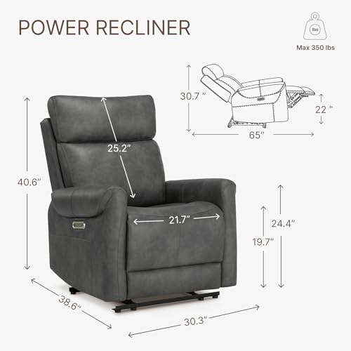 KISLOT Leather Recliner Chair for Adults Wall Hugger RV Recliner with USB Charging Ports Electric Power Reclining Sofa for Living Room Home Theater Seating Bedroom