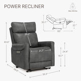 KISLOT Leather Recliner Chair for Adults Wall Hugger RV Recliner with USB Charging Ports Electric Power Reclining Sofa for Living Room Home Theater Seating Bedroom