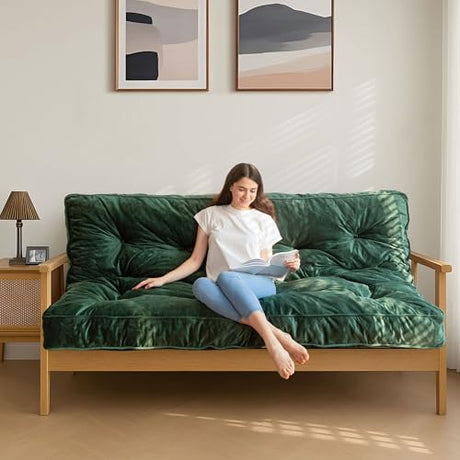 MAXYOYO 6" Futon Mattress Full Size, Velvet Thick Futons Sofa Couch Bed, Versatile Floor Mattress for Adults (Frame Not Included), Green MAXYOYO