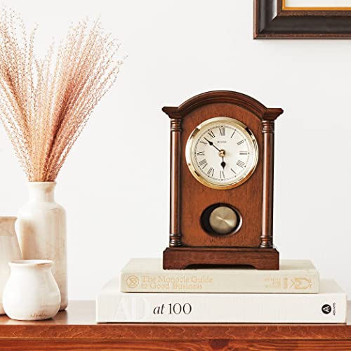 Bulova Dalton Chiming Pendulum Table Clock - Walnut Finish - Gold-Tone Accents Bulova