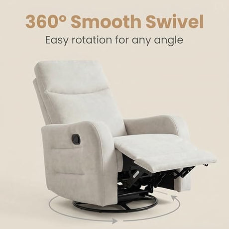 MAKOSAR 360° Swivel Glider Rocker Recliner Chair, Manual Reclining Sofa Chair with Side Pull Handle,Fabric Upholstered Lounge Chair for Living Room, Bedroom,Nursery,Office (Beige-Swivel) MAKOSAR