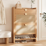 INNOD Rattan Shoe Storage Cabinet, Shoe Organizer with 2 Flip Drawers, Narrow Shoe Cabinet, Free Standing Hidden Shoe Storage, Shoe Rack for Entryway/Hallway/Closet, Natural Oak INNOD