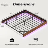 Bellemave King Floating Bed Frame with LED Lights, Walnut Wood Floating Bed Frame King, Wave Curve Wood Texture Bed with Heavy Duty Metal Slats Bellemave