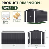 AirWire 8x12 FT Outdoor Storage Shed, Garden Shed with Updated Frame Structure and Lockable Doors, Metal Tool Sheds for Backyard Garden Patio Lawn, Grey AirWire