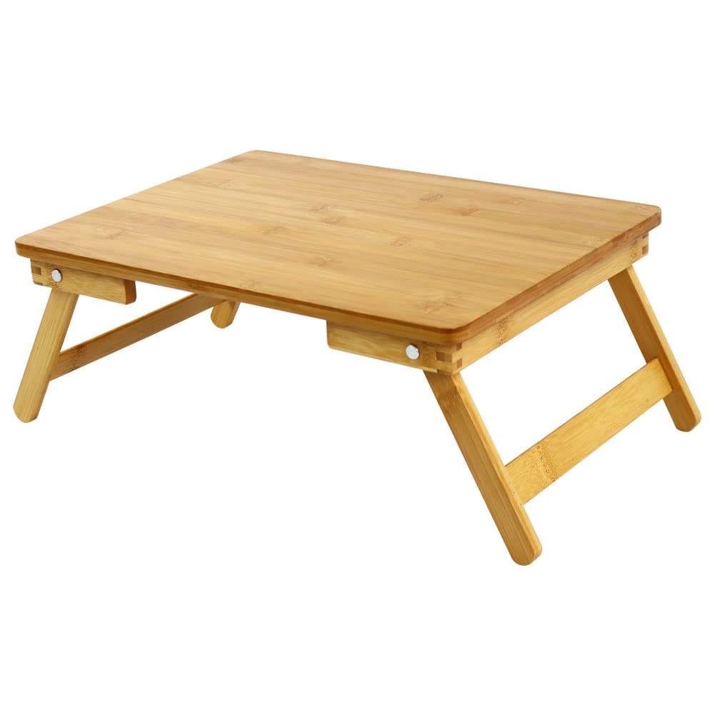 WKWKER 100% Bamboo Laptop Desk Flat Surface Lap Stand Table with Folding Legs Portable Table Bed Tray for Workstation Computer Writing Studio (Natural) WKWKER