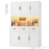 HOSTACK 72" Tall Kitchen Pantry Cabinet with Charging Station | LED Lights, 47" W Kitchen Pantry Storage Cabinet with Countertop, Modern Kitchens Hutch Cabinets with Storage for Dining Room, White HOSTACK