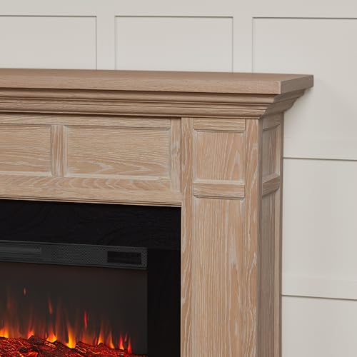 Real Flame Alcott 75” Electric Fireplace with Mantel for Living Room or Bedroom, Replaceable Fireplace Insert Heater, Realistic Log and Flame Effect, Remote Control, Timer Real Flame