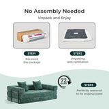 WELAX 77" Convertible Sleeper Sofa Bed, Boneless Cloud Queen Futon Couches with 2 Pillows & Removable Armrests, Chenille Folding Floor Couch No Assembly for Bedroom, Living Room, Green WELAX