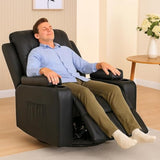 COMHOMA Recliner Chair,PU Rocking Chair for Adults,Swivel Recliner with Cup Holders,Single Sofa Seat with Side Pockets for Living Room,Bedroom(Black)