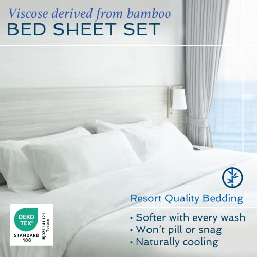 Hotel Sheets Direct 4 Piece Bed Sheet Set Full Size, 100% Viscose Derived from Bamboo Sheets Set with 2 Pillowcases, Cooling & Breathable Luxury Bedding, Moisture-Wicking & Silky Soft, Light Blue Hotel Sheets Direct