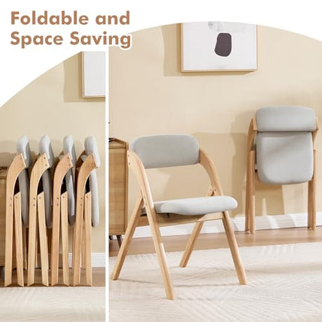 YUUIJOAA 2-Pack Folding Chairs with Cushion Linen Padded Foldable Chairs Raw Wood Folding Dining Chairs for Dining Rooms Kitchen Parties Offices Indoor Outdoor Light Grey YUUIJOAA