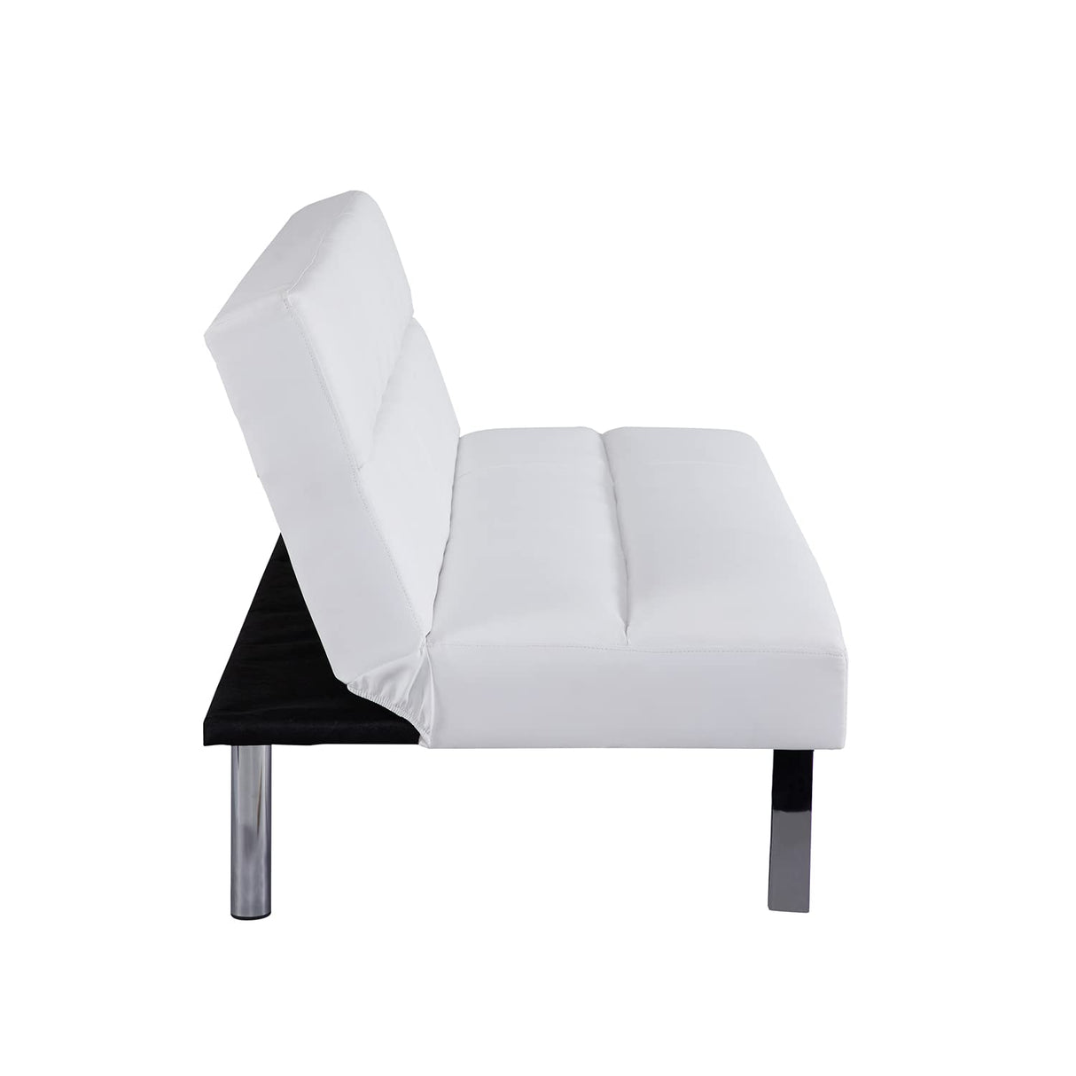 Naomi Home Faux Leather Futon Couch, Modern Convertible Folding Sofa Bed Couch Futon Sofa Bed with Chrome Legs, Reclining Mini Couch, Leather Futon Small Couch for Bedroom Living Room White Naomi Home