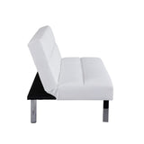 Naomi Home Faux Leather Futon Couch, Modern Convertible Folding Sofa Bed Couch Futon Sofa Bed with Chrome Legs, Reclining Mini Couch, Leather Futon Small Couch for Bedroom Living Room White Naomi Home
