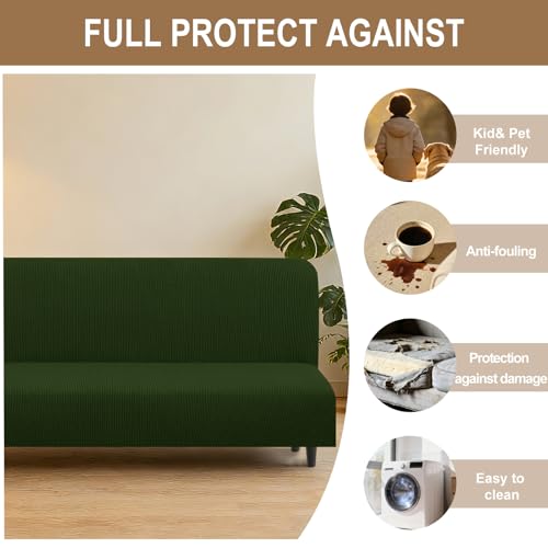U-NICE HOME Stretch Futon Cover Armless Bed Slipcover - Soft Jacquard Fabric Washable for Pet Friendly, Bronze Green U-NICE HOME