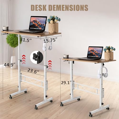 SIDUCAL Small Standing Desk Adjustable Height, Small Mobile Stand Up Desk with Wheels, Rolling Desk for Standing or Sitting, Portable Computer Desk for Walking Pad SIDUCAL