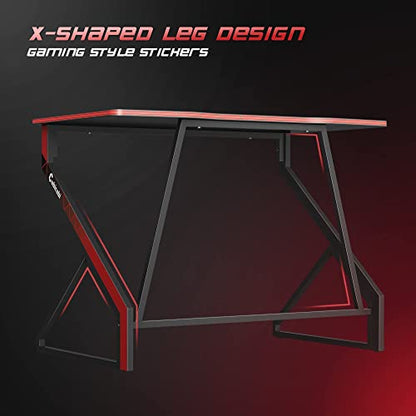 CubiCubi Simple Gaming Desk Z Shaped 47 inch Gamer Workstation, Home Computer Carbon Fiber Surface Gaming Desk PC Table with Headphone Hook - WoodArtSupply