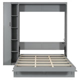 Harper & Bright Designs Queen Size Murphy Bed Wall Bed with Storage Shelves, Wardrobe and LED Lights, Space-Saving for Multipurpose Guest Room or Home Office, Gray Harper & Bright Designs