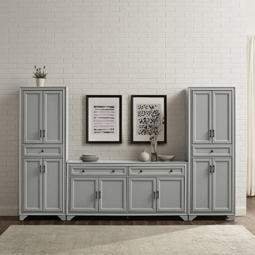 Crosley Furniture Tara 3-Piece Sideboard and Pantry Set, Distressed Gray - WoodArtSupply