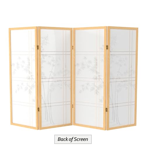 4 ft. Short Bamboo Tree Shoji Screen - Natural - 4 Panels Red Lantern