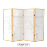 4 ft. Short Bamboo Tree Shoji Screen - Natural - 4 Panels Red Lantern