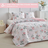 Floral Quilt Set Twin Size 68x86 with Pink Yellow Flower Soft Microfiber Lightweight Coverlet Bedspread Reversible Summer 2pc Quilted Bedding Set Bed Cover for All Season (1 Quilt+ 1 Shams) UOZZI BEDDING