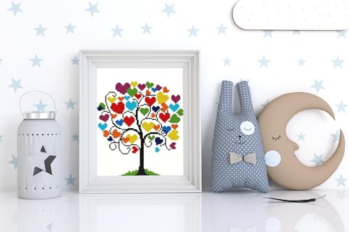 HKLIOPU Stamped Cross Stitch Kits - Love Tree Embroidery Starter Kit for Adult Beginners, 11CT Needlepoint Cross-Stitch Patterns Dimensions Kit Arts and Crafts 13.8X 13.8 inch