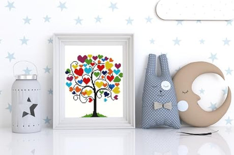 HKLIOPU Stamped Cross Stitch Kits - Love Tree Embroidery Starter Kit for Adult Beginners, 11CT Needlepoint Cross-Stitch Patterns Dimensions Kit Arts and Crafts 13.8X 13.8 inch HKLIOPU