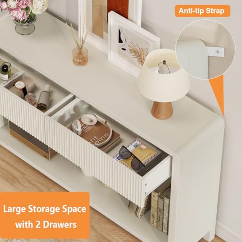 FATORRI Entryway Console Table with 2 Drawers, Modern Sofa Table for Living Room, Couch Tables Behind Sofa and Hallway Tables with Storage (47.2 inch, Antique White) FATORRI