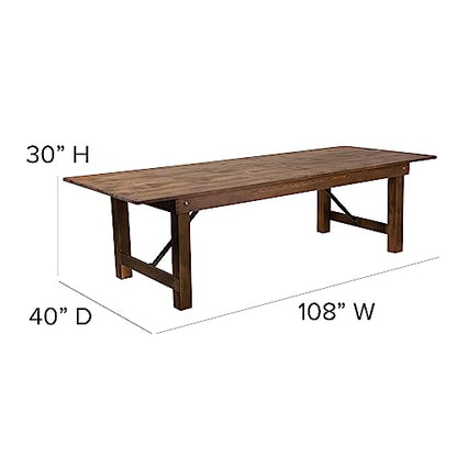 Flash Furniture Hercules Commercial Grade Farmhouse Dining Table | Solid Pine Foldable Table for 10 in Antique Rustic | Rustic Charm for Home and Events - WoodArtSupply