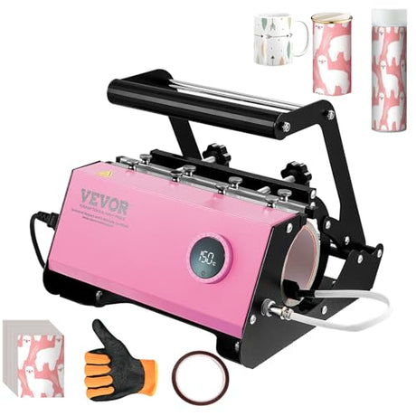 VEVOR Tumbler Heat Press Machine, Tumbler Press for 30OZ 20OZ Sublimation Straight Skinny Tumblers, with Knob Control Temp&Timer Setting for 11-16oz Mugs, Mug Press with Paper Heat Tape Gloves-Pink VEVOR