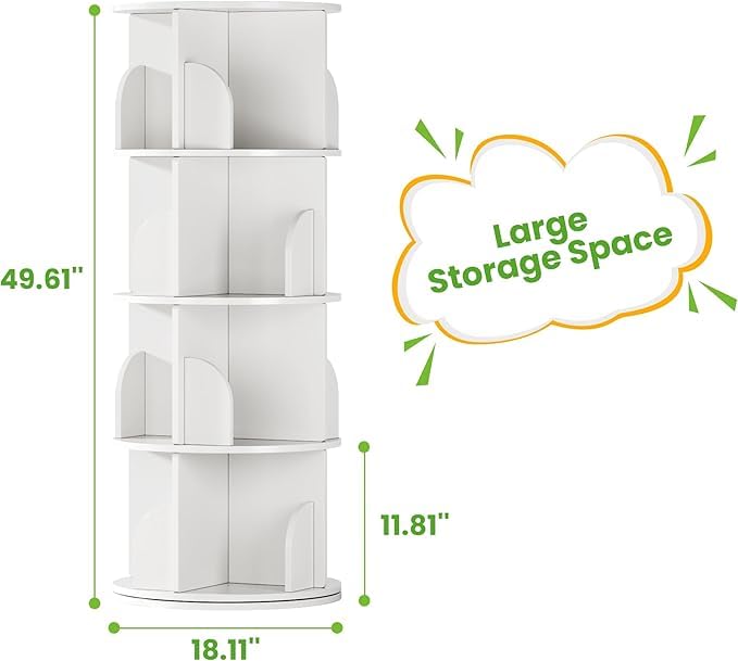 FOLINALA Rotating Bookshelf, Small Corner Bookcase with Storage for Small Space, 2 Tier 360 Spinning Bookshelf Tower, Revolving Book Shelf Organizer for Bedroom, Living Room and Study Room (White) FOLINALA