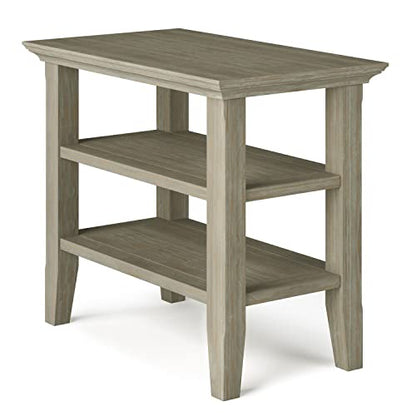 SIMPLIHOME Acadian SOLID WOOD 14 inch Wide Rectangle Transitional Narrow Side Table in Distressed Grey with Storage, 2 Shelves, for the Living Room and Bedroom - WoodArtSupply