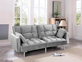 Container Furniture Direct Regal 75.6" Velvet Convertible Sofa Bed - Mid-Century Sleeper Couch w/Tufted Design & Metal Legs - Pull-Out Futon for Guests/Home (75.6" W x 34.6" D x 32" H), Grey Container Furniture Direct