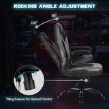 DUMOS Computer Game Desk Chair - Ergonomic PU Leather Lumbar Support, Height Adjustable High Back Video Game with Flip-up Armrest, Rolling Swivel for Adults, Deep Grey DUMOS
