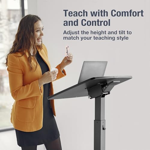 AVLT 47" Height Adjustable Mobile Workstation with Tilting Desk (3 ft 11 inches) - Foot Pedal Pneumatic Standing Desk Cart - Mobile Laptop Cart - Mobile Black Cart with Brake Casters AVLT