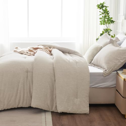 CozyLux King Size Comforter Set - 3 Pieces Beige Soft Luxury Cationic Dyeing Bedding Comforter for All Season, Breathable Lightweight Fluffy Boho Bed Sets with 1 Comforter and 2 Pillow Shams CozyLux