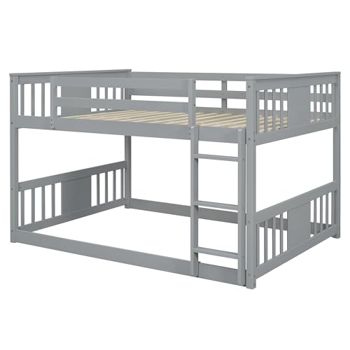 LZ LEISURE ZONE Full Over Full Bunk Bed, Wood Full Bunk Bed with Ladder, No Box Spring Needed, Gray LZ LEISURE ZONE