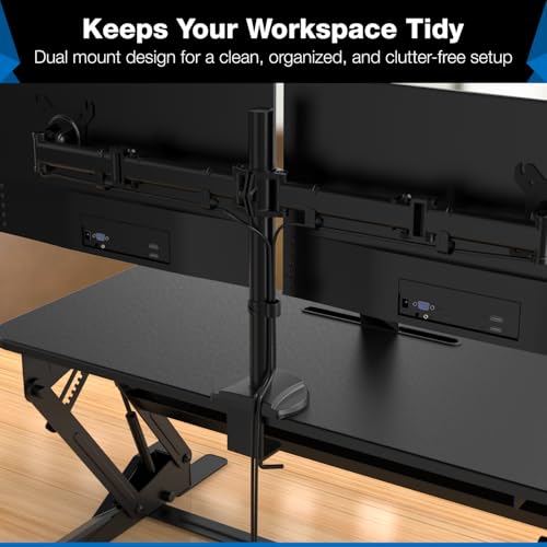 Mount-It! Standing Desk Converter Dual Monitor, 2 Screen Mounts Included, Height Adjustable Desk Riser in Black, Stand Up Desk Convertor Large 36" Wide, Sit Stand Convertor with Manual Lift Gas Spring Mount-It!