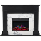 Cambridge Sofia 53-in. Freestanding Fireplace Mantel in Black with White Marble Inlay and Log Display, Electric Heater Insert with Color Changing Flames for Living Room, Bedroom CAMBRIDGE