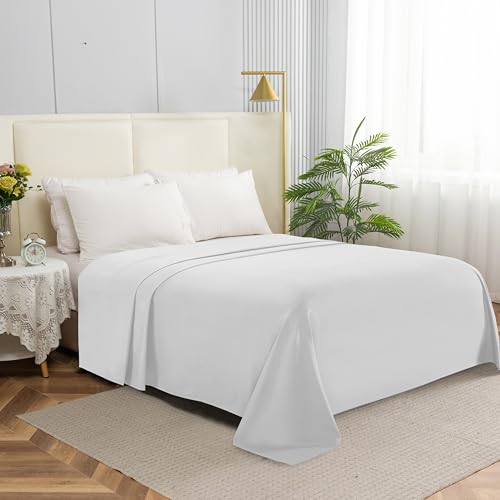 Elegant Comfort Premium Hotel Quality 1-Piece Flat Sheet, Luxury & Softest 1500 Thread Count Egyptian Quality Bedding Flat Sheet, Wrinkle, Stain and Fade Resistant, Queen, White Elegant Comfort