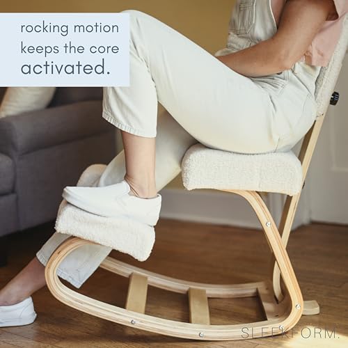 Sleekform East Austin Ergonomic Kneeling Chair with Back Support - Boucle and Wood Ergo Stool for Desk - Best Ergonomic Kneeling Office Chair for Posture and Leg Circulation Sleekform