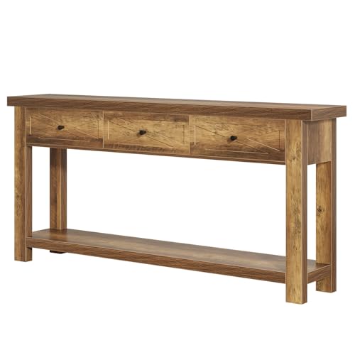 Tribesigns 70.9” Console Table with 3 Drawers, Extra Long Entryway Table for Hallway, Living Room, Narrow Sofa Table Behind Couch with Storage Shelf, Rustic Brown Wood Foyer Furniture Tribesigns