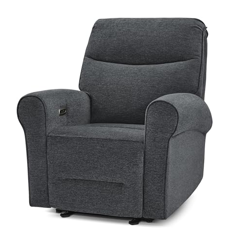 MCombo Compact Wall Hugger Power Recliner Chair for Small Spaces, Dual USB-A/C Ports, Rolled Arm Recliner for Living Room & RV, Fabric PR520 (Fabric, Dark Grey, Small)