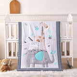 Wowelife Mini Crib Bedding Set Boy, 3 Piece Baby Bedding Set Nursery Bedding Set Elephant, Giraffe, Zebra Breathable Soft for Baby Boy with Comforter, Crib Fitted Sheet and Crib Skirt, Gray Wowelife