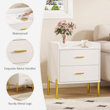 Vabches Nightstand with Built-in Charging Station, White Mid Century Modern Nightstand for Bedroom, Stylish End Tables for Lamps, Books Vabches