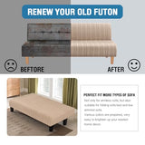 H.VERSAILTEX Stretch Futon Slipcover Armless Sofa Cover Furniture Protector Without Armrests Slipcover Soft with Elastic Bottom for Kids, Spandex Jacquard Modern Stripe Design, Sand H.VERSAILTEX
