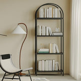 Kogven Arched Industrial 4-Tier Bookcase with Metal Frame - 72" Tall Freestanding Storage Rack in Black Kogven